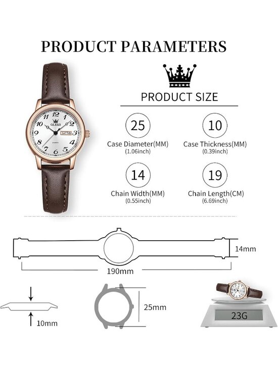Olevs Womens Rose Gold Brown Vintage Leather Waterproof Reloj Mujer Quartz Watch main image 6